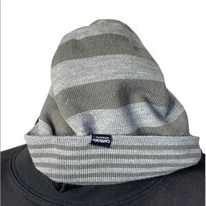 Carbon Elements Reversible large and small striped grey beanie hat one size